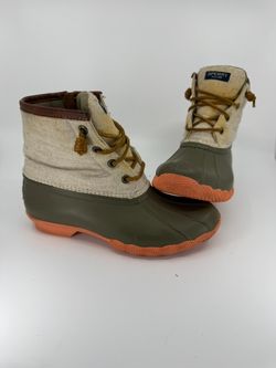 Sperry Waterproof Rubber Boots with Lace-Up Canvas Size 6 US