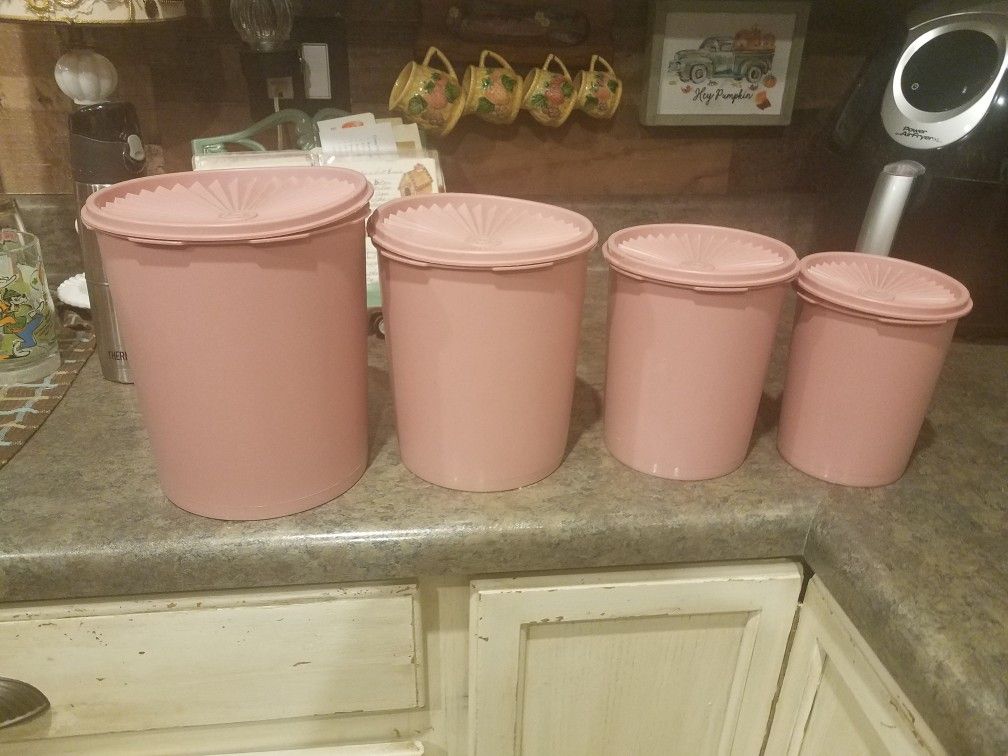 Set of vintage rose Tupperware canisters