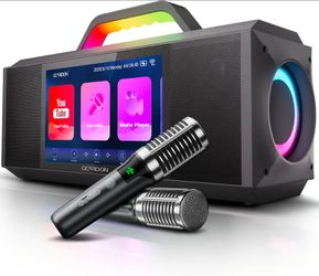 Karaoke Machine for Adults - with Lyrics Display and Screen, Professional Karaoke System, 2 Wireless Mics, 200W Peak Power, Free Karaoke App, Portable