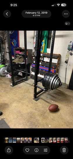 Rogue titan rack. Ohio bar 315 pds I believe