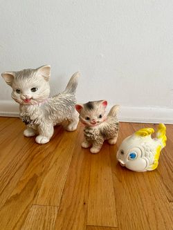Vintage 1960s Edward Mobley Kitten & Fish Squeak Toys