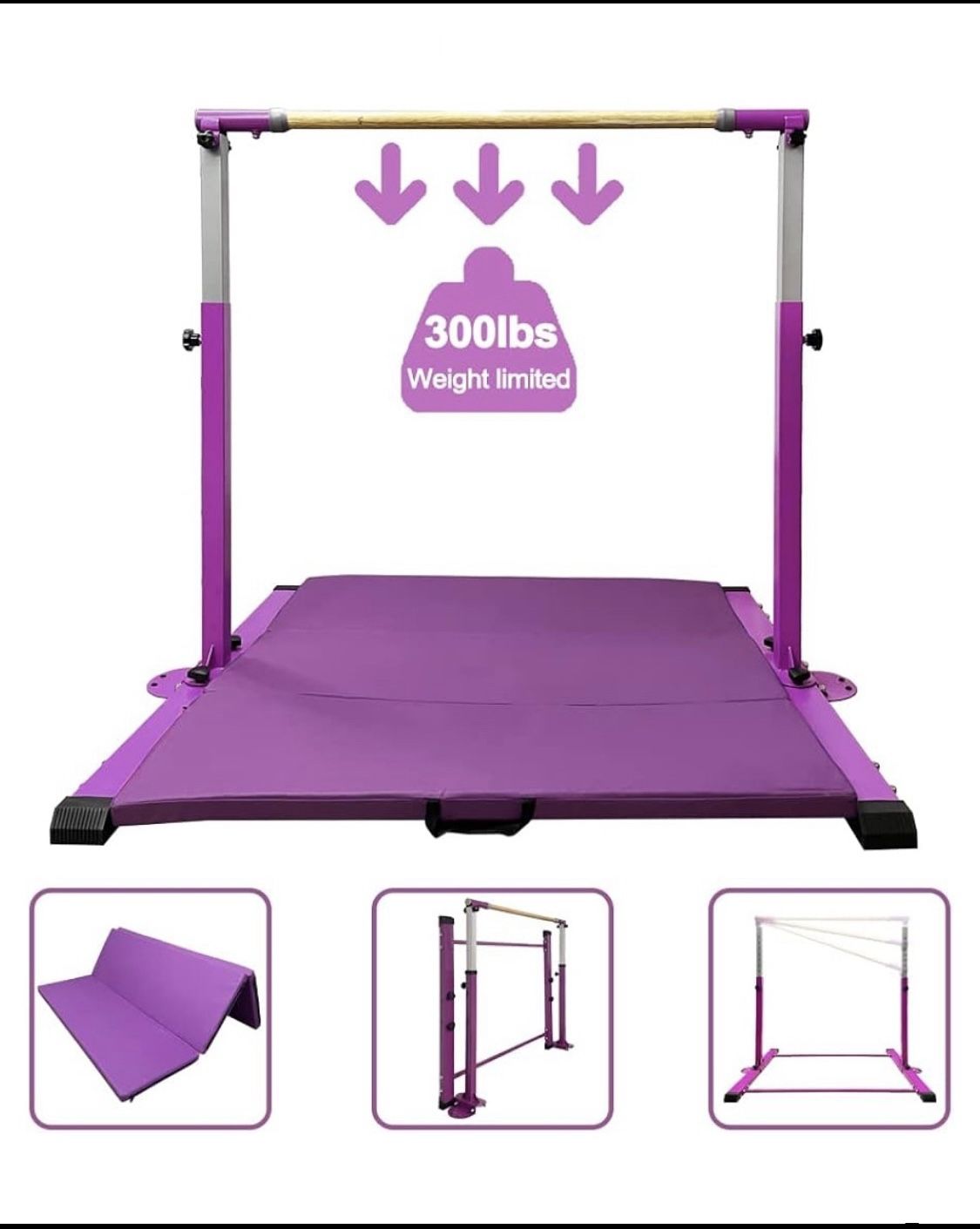 New Other GBVUGY Junior Gymnastics Training Kip/Horizontal Bar For Kids With Adjustable Arms From 3'-5' & 300lbs Weight Capacity, Purple