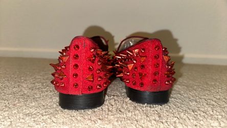 Red Studded Spike Loafers