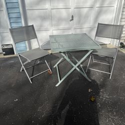 3-Piece Patio Bistro Set, Outdoor Metal Folding Conversation Set for Balcony, Cafe, Yard -Square Table 