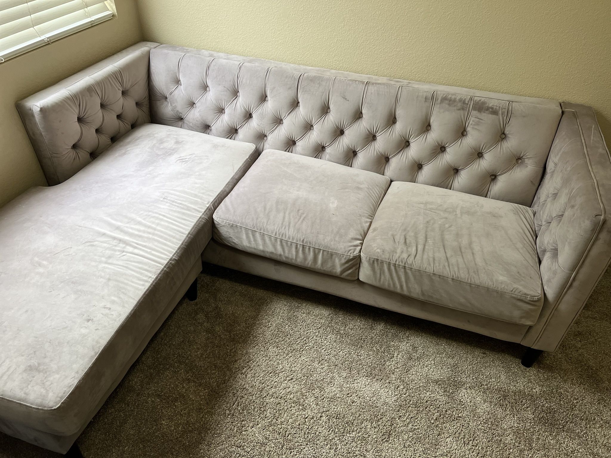Grey Velvet Tufted Sectional