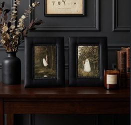 Set of 2 Ghost Forest Art Prints in Black Fabric Frames