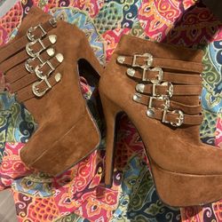 Her style Cognac Suede 6” Heeled  Booties