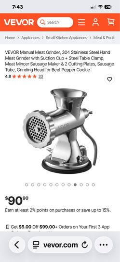 Manual Meat Grinder, 304 Stainless Steel Hand Meat Grinder with Suction Cup + Steel Table Clamp, Meat Mincer Sausage Maker & 2 Cutting Plates, Sausage