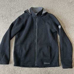 Merrell Wool Blend Hooded Jacket Size Large Black Fleece Lined Full Zip