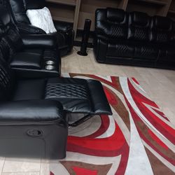 *Wow!!!*---Stunning Santiago Black Leather Reclining 3 Piece Sets---Only $1699!!!---Delivery/$10 Down Financing🫡