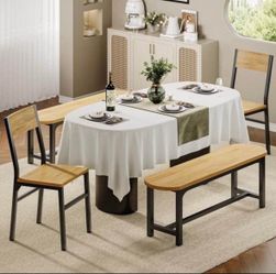 Farmhouse Dining Seating Set ā 2 Chairs & 2 Benches ā Wood & Black