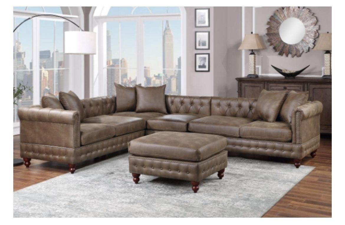 Brown Sectional Sofa With Ottoman