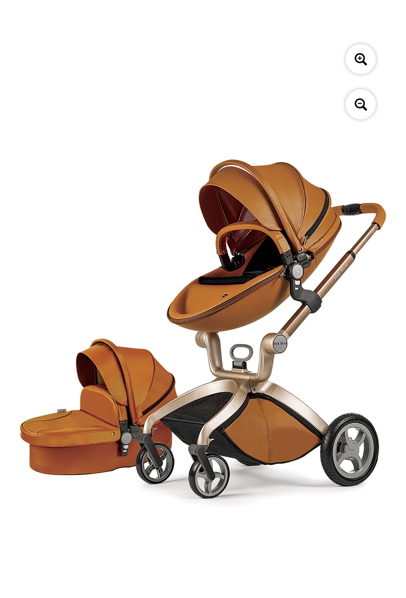 Hot Mom Baby Stroller Reversible Luxury PU Leather Pram,Brown 