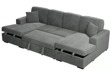 Brand New Large Smoke Gray Sectional Sofa with Pullout Bed and Storage Chaise