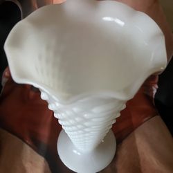 Vintage Milk Glass 9 1/2 Inch Vase w/ Pedestal and Nubs