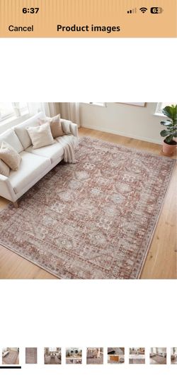 Kuden 5x7 Area Rug, Machine Washable Area Rug with Non-Slip Backing, Vintage Style, Soft, Easy Clean, Low Pile Rug for Living Room, Bedroom, Dining Ro