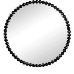 New 32 Inch Black Beaded Frame Decorative Vanity Mirror Circle Bathroom Mirror