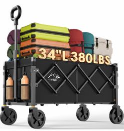 NWH Carro plegable extra largo de 34 pulgadas, carrito plegable de gran capacidad de 380 libras con ruedas plegables, carrito utilitario resistente co