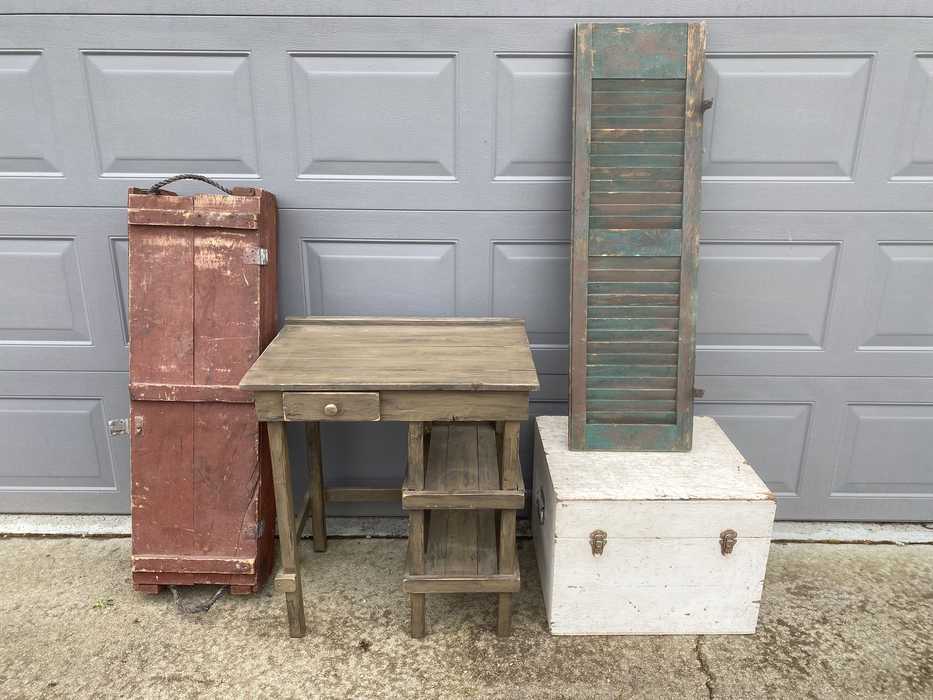 Antique Vintage Ammo Crate, Storage Box, Shutter, Table