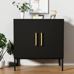 Siedeboard Buffet Cabinet, Black Side Storage Cabinet with Doors and Adjustable Shelves, Accent Cabinet for Kitchen, Living Room, Dining Room, Office,