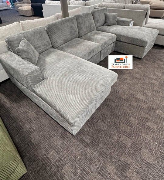Brand New Light Grey Corduroy Sectional Sofa Couch (New In Box) 