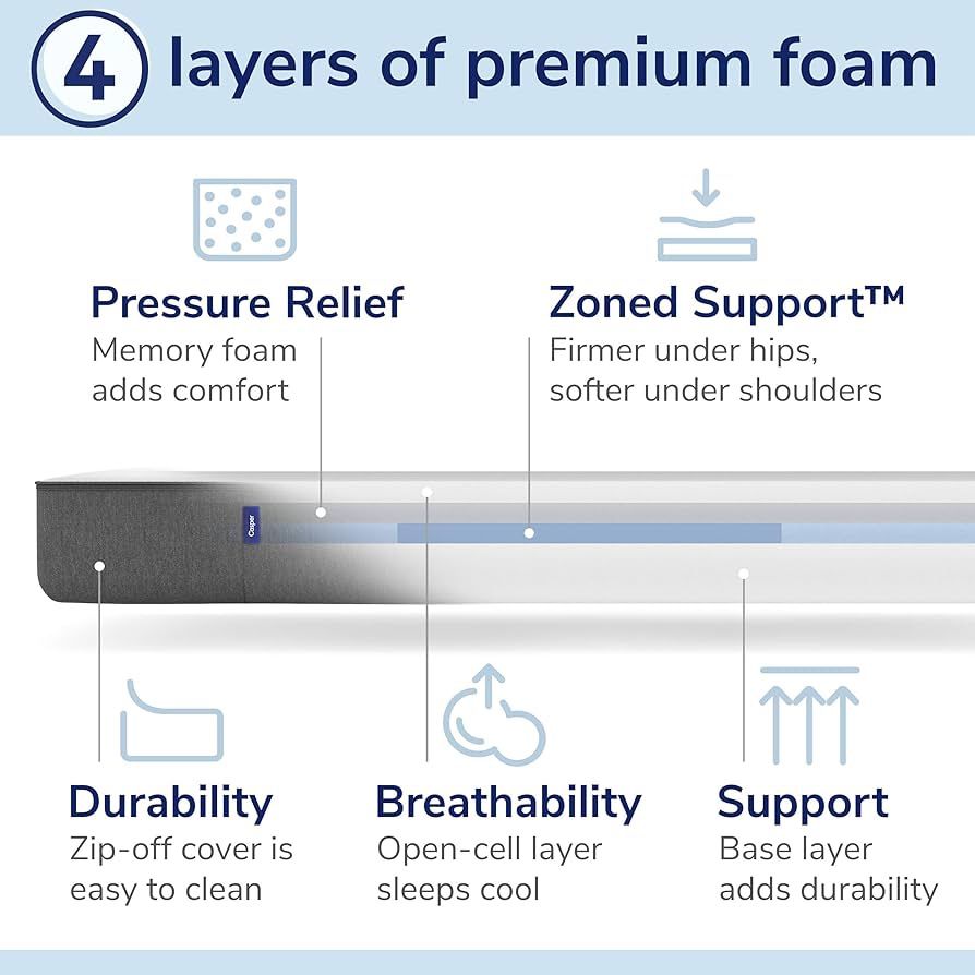 Queen Bed With Storage Drawer And 12” Casper Memory Foam Mattress Included