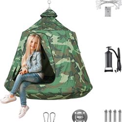 Hanging Tree Tent for Kid, Indoor Outdoor Hanging Tent, Waterproof Tree Ceiling Pod, Portable Hang Out Huggle Pod Play Tents w/Rainbow Lights String, 