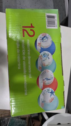 12-Piece Melamine Dinnerware Set - Sea Life Design, New in Box