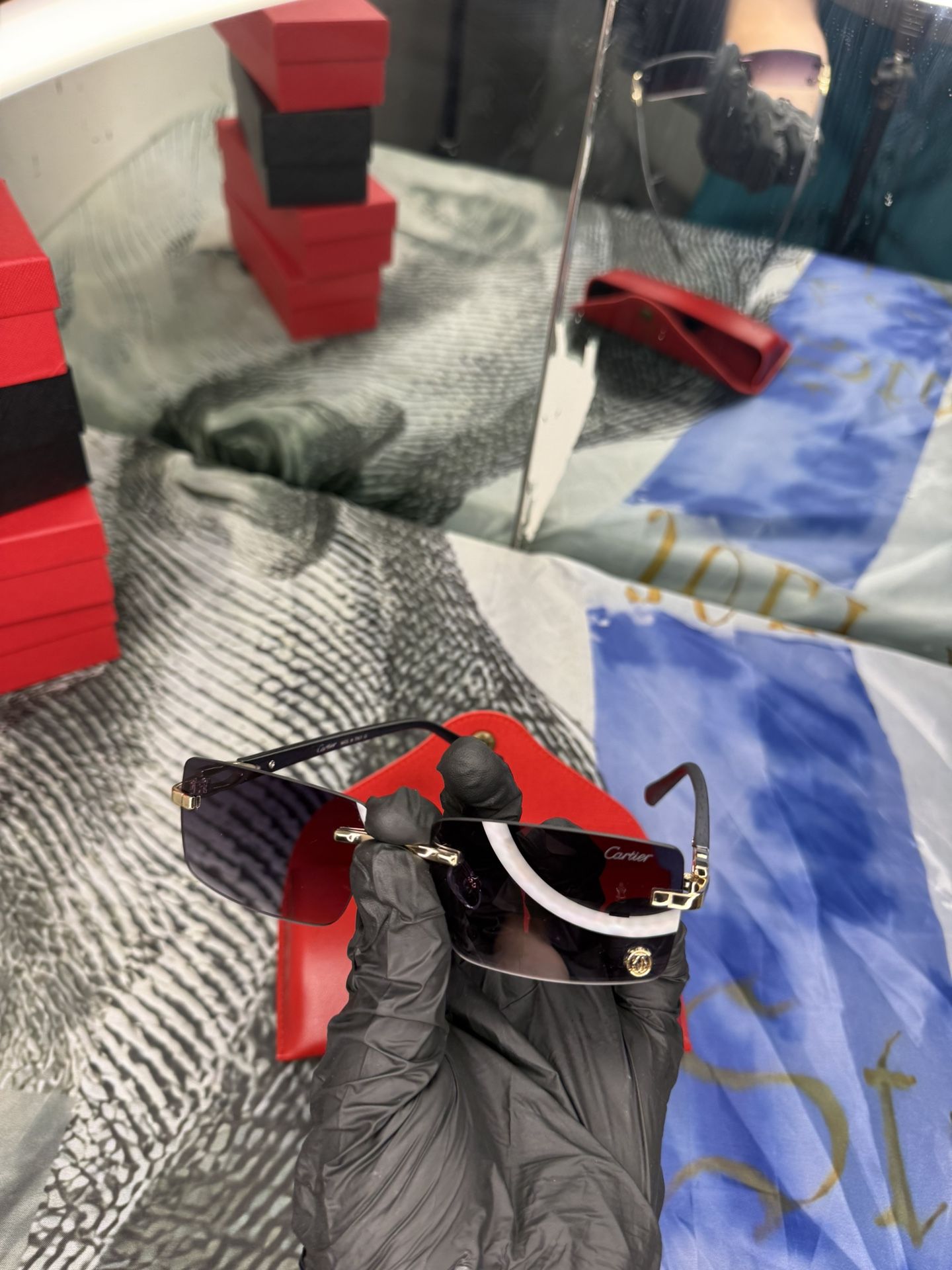 Cartier Glasses Black/Gold Frame, Dark Black Lenses