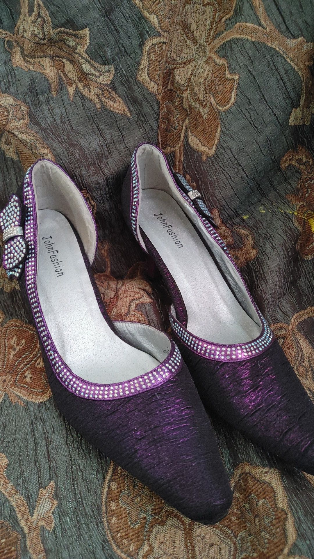 Purple and silver heel shoes