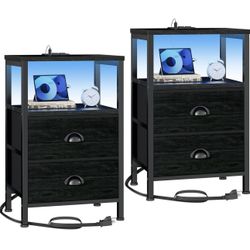 BRAND NEW Nightstand Set with Charging Station and LED Lights