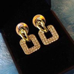 14K Gold Plated CZ SQUARE Hoop Earrings