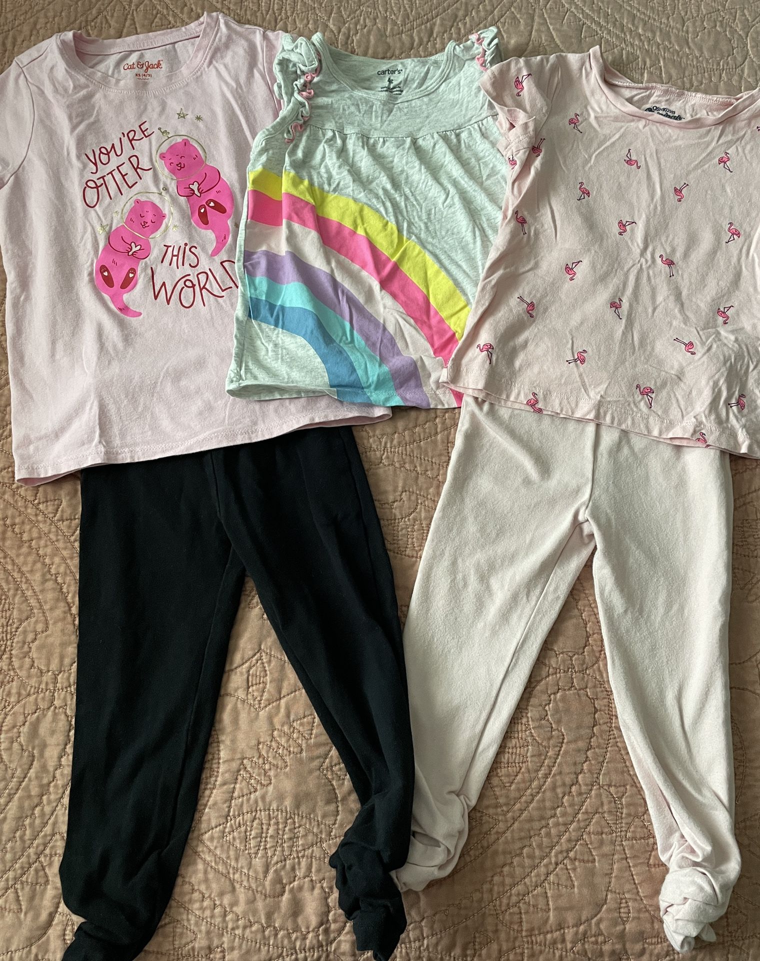 Toddler Girls SZ 4T Summer Flamingo Rainbow Otter Shirts Legging