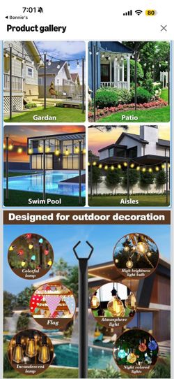 Outdoor String Lights for Patio Garden/ Soporte para luces de patio