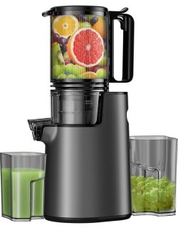 Cold Press Juicer, Masticating Juicer with 5.4" Wide Feed Chute, 350w Slow Juicer Machines Fit Whole Vegetables and Fruits with High Juice Yield, Easy