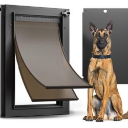 All Aluminum Dog Door for Exterior Door, Large Doggy Door, Heavy Duty Pet Door, Double Magnetic Flaps, Thermal Insulation, Energy Efficient, Sliding L