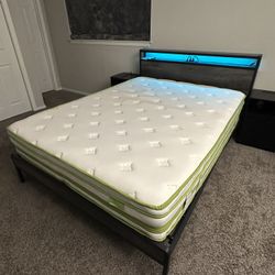 Hybrid Memory Foam Queen Size Mattress & LED Bed Frame (Mattress Topper Included)