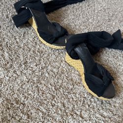 Black Ankle Lace Wedge Women Shoes