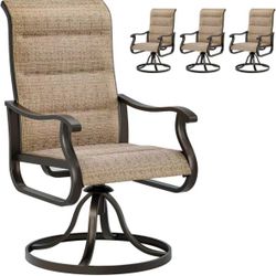 Patio Swivel Chairs Set of 4, Outdoor Dining Chairs with High Back, All-Weather Swivel Rocker Chair for Lawn, Porch or Garden (Brown)
