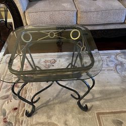 $50 Each End Glass Table With Black and Gold Metal.