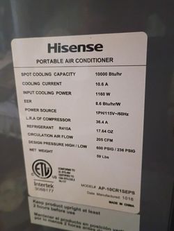 Hisense portable air conditioner 10,000  btu