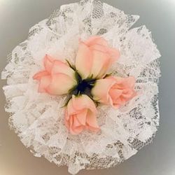 Beautiful Handmade 5” Lace Embellished Peach Blush Roses For Decor or Crafts #081815-4C