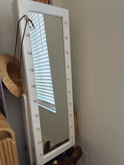 White Lighted Jewelry Armoire Mirror
