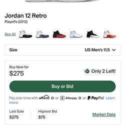 Jordan 12 Playoff Retro Sz 11.5 2012 Retro