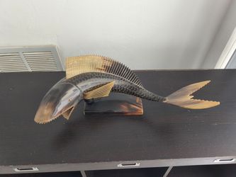 Hand-Carved Horn Sailfish Sculpture on Base