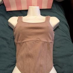 Victoria’s Secret Pink Brown Corset Tank Top Sz Small 