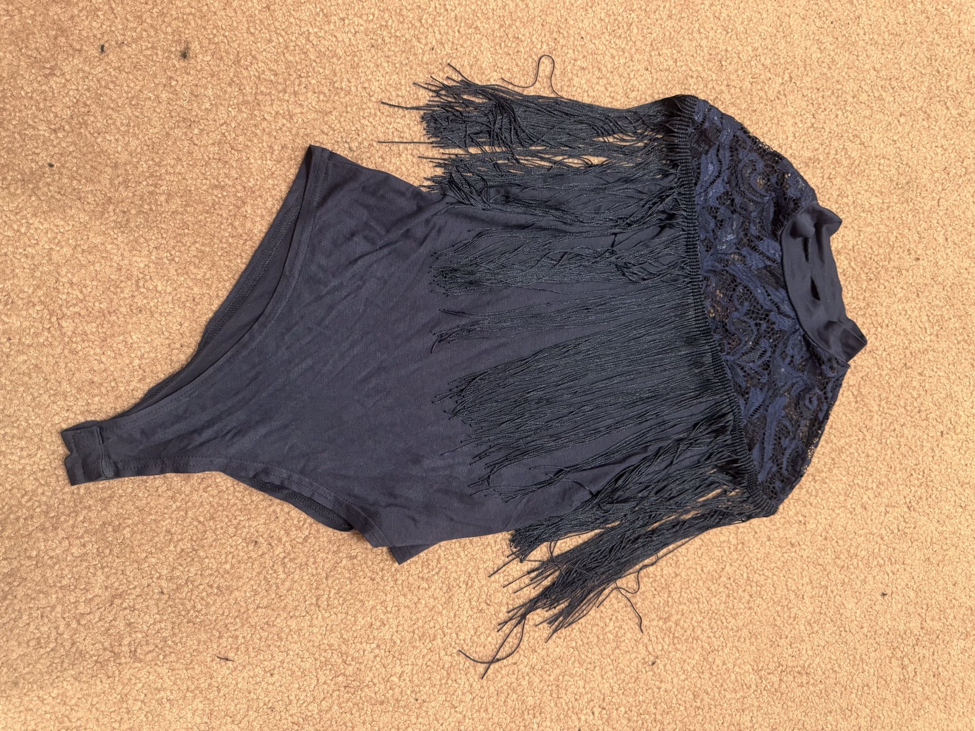New Medium Blue Fringe Bodysuit Top Blouse Festival Boho 
