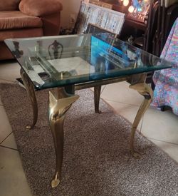 Vintage brass n glass end tables
