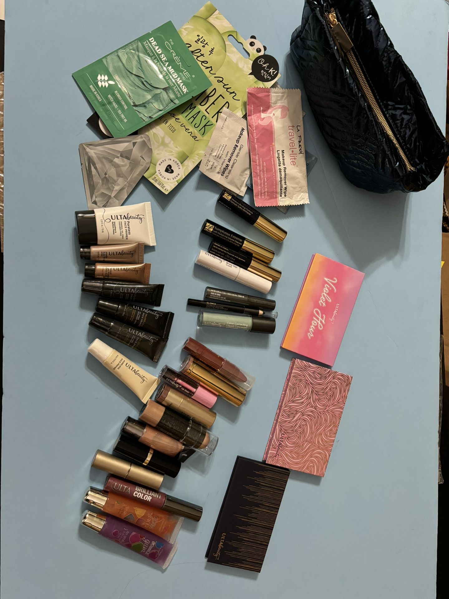 Estée Lauder Ulta Cosmetics New Makeup Pallets Lipstick Mascara Bag Eyeshadow Primer Mask Eyeliner Blush Highlighter Face Mask Wipes