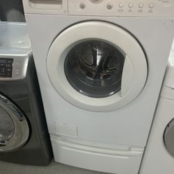 White Front Load Washer On Pedestal